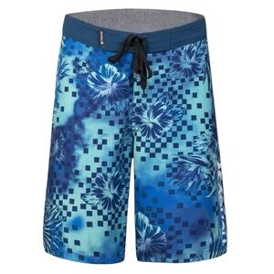 Hurley Boys Floral Checkered Board Shorts Size 16 (28) SuperSuede Blue Glaze NWT